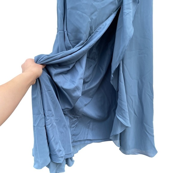 🥒 Azazie NWT Naeem A-Line Maxi Chiffon Bridesmaids Dress Slate Blue Ruffle 10 - Picture 7 of 13